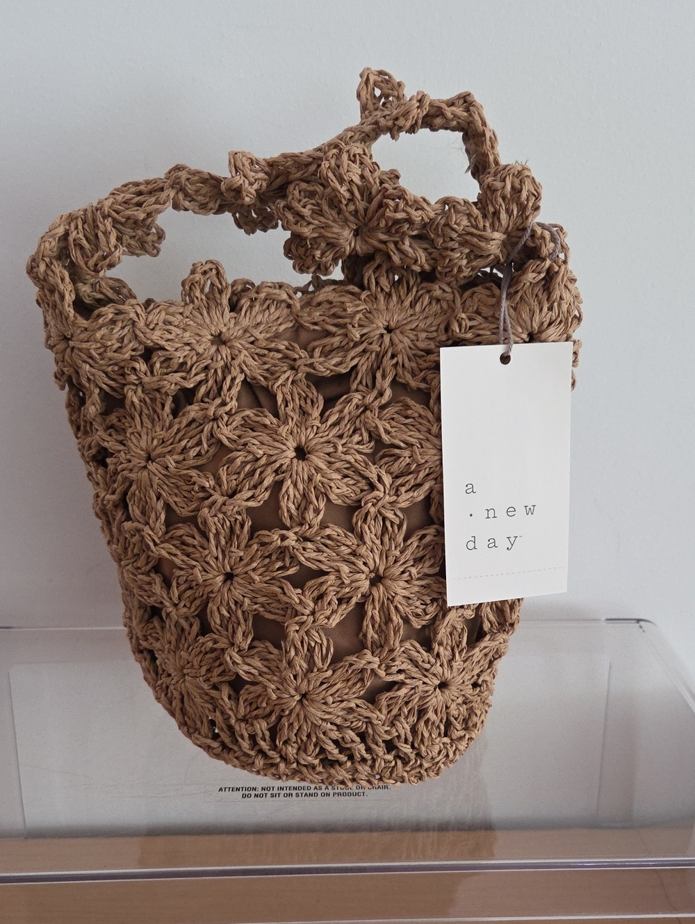 a new day NWT Crochet Floral Mini Bucket Bag in Tan